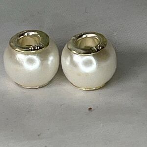 Creamy white faux pearl lot of 2 sterling silver core charm beads bracelet